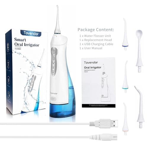 TOVENDOR Electric Water Flosser, Cordless Rechargeable Dental Oral Irrigator IPX7 Waterproof 300ML Travel Water Teeth Cleaner with 5 Tips for Braces Care Teeth Gums Cleaning, Home Office Daily Use 9