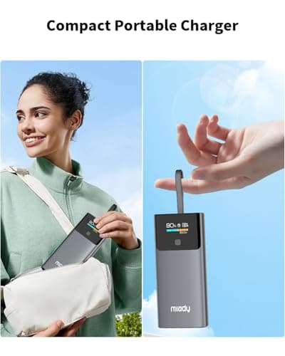 Miady Portable Charger, PD 35W Fast Charging Small Power Bank has Smart Digital Display Screen, 10000mAh Battery Pack Built-in USB-C Cable Compatible with iPhone 16/15 Galaxy S24/S22 Android and More 7