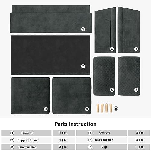 Vesgantti 65'' Loveseat Sofa Couch for Living Room, Modern Sofa,Small Couches for Small Spaces,Upholstered 2-Seater Love Seats Couch for Bedroom, Apartment, Home Office, Tool-Free Assembly,Grey 01 8