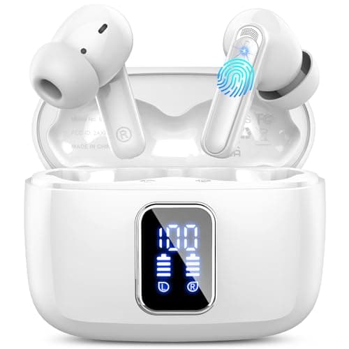 Wireless Earbuds, In Ear Buds Bluetooth 5.3 Headphones, Bluetooth Earbuds with 4 ENC Noise Cancelling Mic, 48H Playtime Stereo, LED Power Display, IP7 Waterproof Mini Wireless Earphones, Salt White