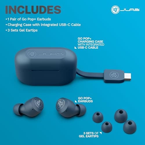 JLab Go Air Pop+ True Wireless Earbuds, in Ear Headphones, Bluetooth Earphones, 35H Playtime Ear Buds, Bluetooth Earbuds with Microphone, USB-C Charging Case, Dual Connect, EQ3 Sound, Navy Blue 7