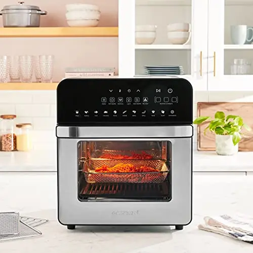 GoWISE USA 14.7-Quart Air Fryer Grill with Dual Heating Elements & Oven with Rotisserie, Dehydrator, Preheat and Broil Functions + 11 Accessories with 2 Recipe Books (Stainless Steel/Black), Ultimate 13