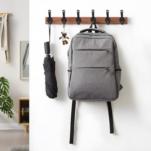 PEOIAOY 6 Pack Coat Hooks Wall Mount Heavy Duty Utility Retro Double Hooks for Hanging Coats,Hat, Towel, Key, Robe, Scarf, Bag, Cap (Black) 6