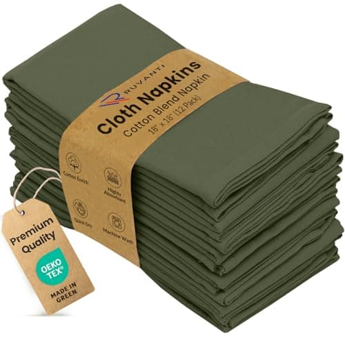 Ruvanti Cloth Napkins set of 12, 18x18 Inches Napkins Cloth Washable, Soft, Durable, Absorbent, Cotton Blend. Table Dinner Napkins Cloth for Hotel, Lunch, Restaurant, Weddings, Parties - Martini Olive