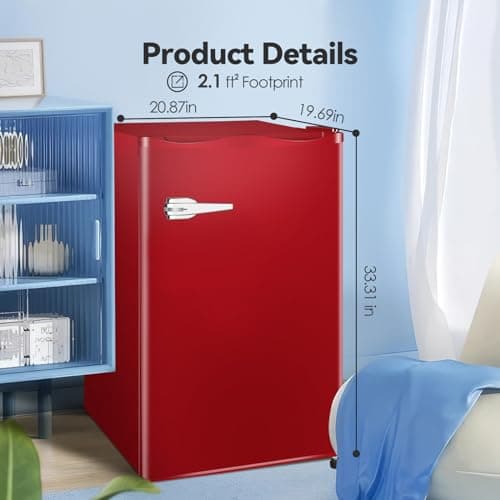 LHRIVER Mini Freezer, 2.3 Cu.ft Small Upright Freezer with Handle and Shelves, Adjustable Thermostat, Low Noise for Bedroom/Apartment/Office, Red 6