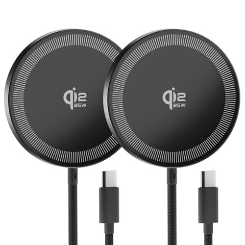 25W Magnetic Wireless Charger for iPhone 17/16, Qi2 Fast Charging Pad for iPhone 17/16/15/14/13/12 Series for AirPods, Strong Magnet, Ultra-Thin & Portable Charger Mat for Desk & Bedside, 2Pack Black