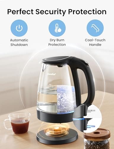 COMFEE' Electric Kettle, 1.7L Hot Water Boiler, 1500W Fast Boil, Glass Electric Tea Kettle with LED Indicator, Auto Shut-Off and Boil-Dry Protection, BPA Free 5
