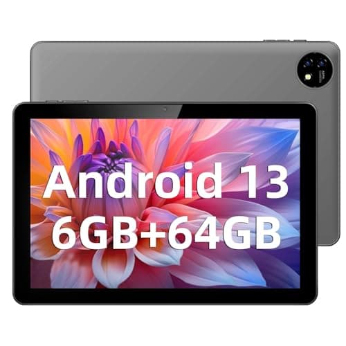 Tablet 10 inch Android Tablets, Android 13 Tablet, (2+4) 6 GB RAM Quad Core Processor 64GB Storage Tablet Computer, GPS, FM, GMS Certification IPS HD Screen 6000mAh Long Battery Life (Silver) (Black)