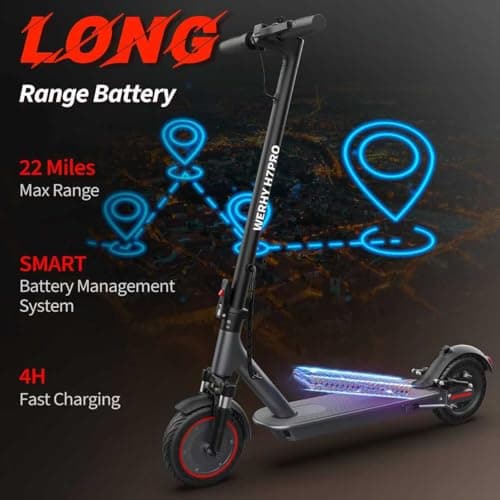 WERHY 8.5'' Electric Scooter with Dual Suspension, 350W Powerful Motor & 19MPH Top Speed, 22 Miles Long Range, Folding E Scooter with Dual Braking for Teens and Adults 5