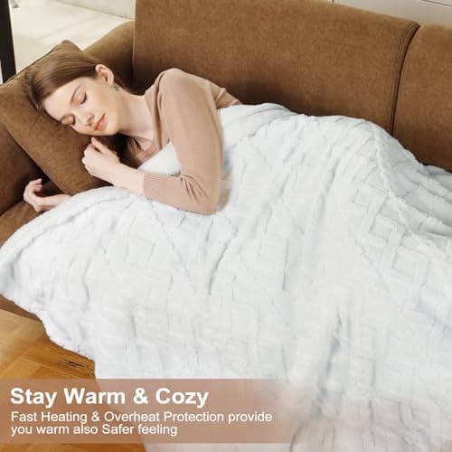 STARBEDIA Heating Blanket Wireless Electric Blanket Queen Size, Dual Control Heated Blanket with 10 Heating & 10 Time Setting, Queen Electric Blanket ETL Certified, 10H Auto Shut Off, White, 84"x90" 7
