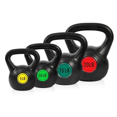 Fitvids Kettlebell Sets 4 Piece Strength Training KettleBells Weight Setâ€“ 50LB Set of 4: 5/10/15/20LB â€“ Black