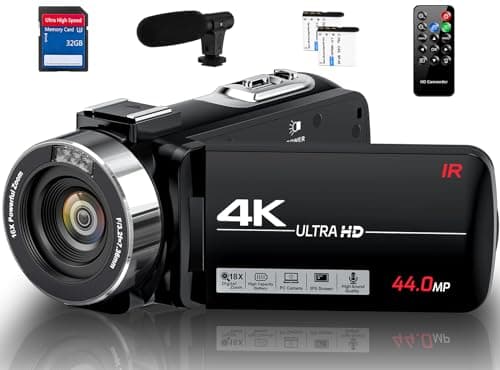 4K Camcorder Video Camera Ultra HD 44MP Vlogging Camera for YouTube 18X Digital Zoom Camcorder 3.0" IPS Screen Video Recorder with External Mic, Controller, 2 Batteries and 32G SD Card