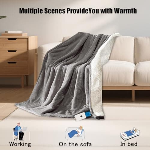 OIPUNSHLE Heated Wearable Shawl 33x59 Inch, 6 Heating Levels & 5 Timer Settings, Soft Sherpa to Fleece, UL Certified with Auto Shut Off, Machine Washable Gift for Christmas Home Office (Gray) 6