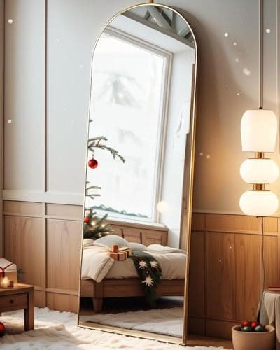 AyeWish Floor Mirror, Full Length Arched Standing, Wall Mounted or FreeStanding, 58"18" Large Aluminum Frame - Gold