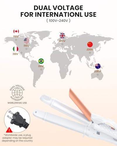 Dual Voltage Curling Iron 2-in-1 Curling Iron 1 Inch,(100V~240V) Dual Voltage Hair Straightener Travel Curling IRO n European Flat Iron (White) 6