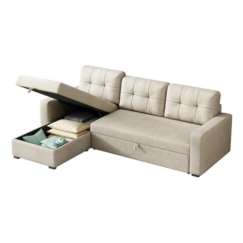 YOPTO Sleeper Sofa Couch with Pull Out Bed,L Shaped Sleeper Sofa Bed with Storage,Sectional Sleeper Couch,Convertible Sleeper Sectional Sofa-Bed W/Reversible Chaise&Back Cushion,for Living Room,Office 11