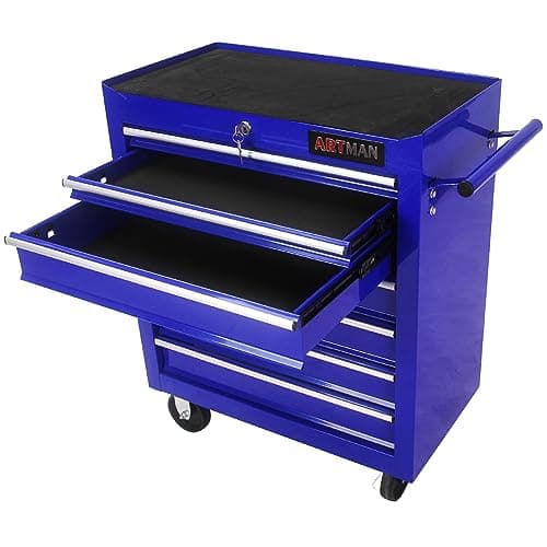 lunhung 7-Drawer Metal Rolling Tool Chest with Wheels,Tool Storage Cabinet with Locking System,Multifunctional Tool Cart with Wheels for Garage, Warehouse, Workshop, Repair Shop (Blue) 7