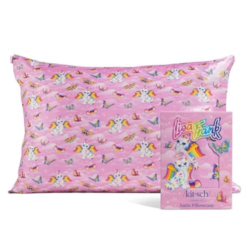 Lisa Frank x Kitsch Satin Pillowcase with Zipper for Hair & Skin - Softer Than Silk Pillow Cases, Smooth Cooling Satin Pillow Case, Wrinkle-Free Pillow Cases Standard Size (19x26) - Angel Kitty