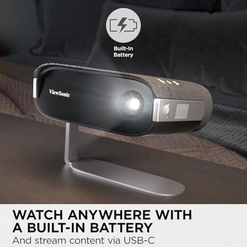 ViewSonic M1X Portable LED Projector with Smart Stand, Harman Kardon Speakers, Built-In Battery, H/V Keystone, 4 Corner Adjustment, Bluetooth, Wi-Fi, USB-C, Powered USB A 5