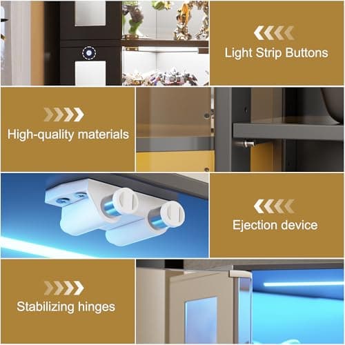 PAKASEPT Corner Display Curio Cabinet with Glass Doors, Glass Display Case with LED Lights for Collectibles,Display Storage Shelves for Living Room,Black 6