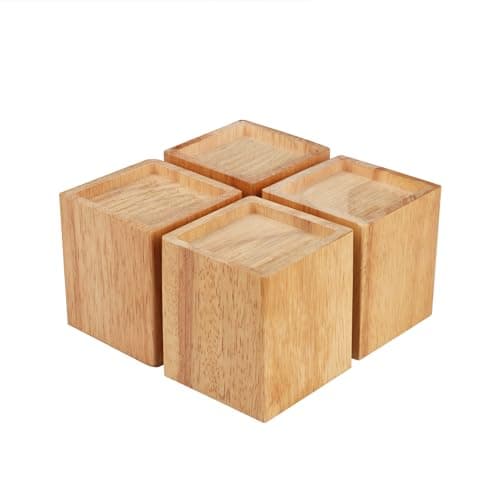 GNIEMCKIN Set of 4 Wood Bed Risers, 4 Inch High, Natural Wood Furniture Lifters, Heavy Duty Sofa risers for Sofa, Bed, Chair, Table