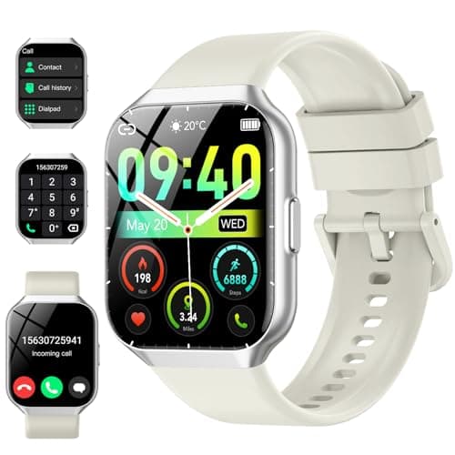 Smart Watch for Men Women, 1.96" Smartwatch (Answer/Make Call), IP68 Waterproof Fitness Tracker, 112+ Sport Modes, Heart Rate and Sleep Monitor, Pedometer, Smartwatches for Android iOS,Beige White