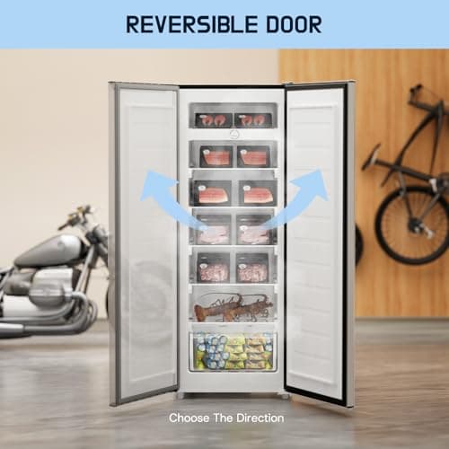 Upstreman 7.0 Cu.Ft Upright Freezer, Large Capacity Stand Up Freezers with 5 Adjustable Shelves, Convertible Refrigerator/Freezer, Reversible Door for Home, Basement, Apartment (Stainless) 6