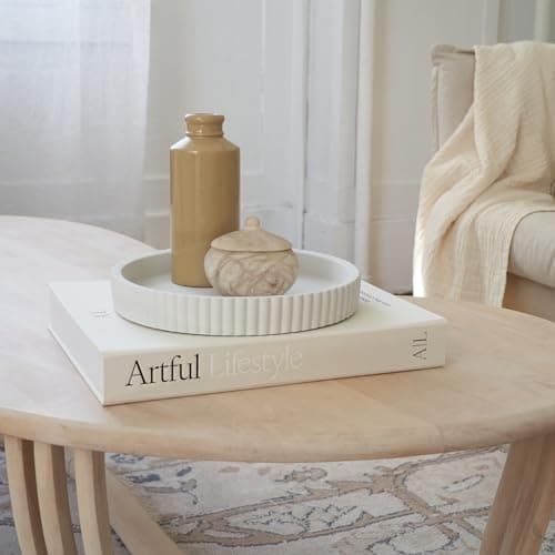 Decorative Concrete Tray & Book Decor Set - Scalloped Tray & Linen Box Enhance Your Coffee Table or Bookshelf Decor - Stylish Home Decoration for Your Living or Dining Room & as a Housewarming Gift 6