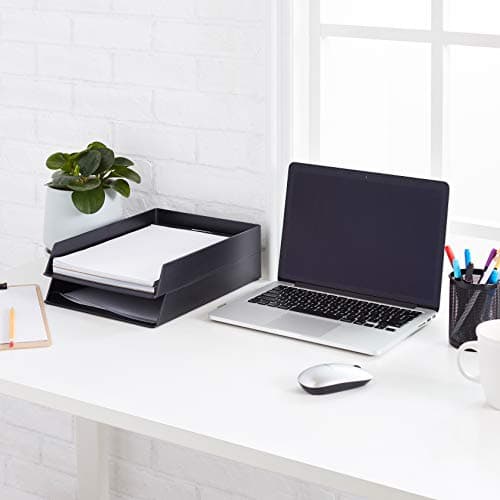 Amazon Basics Rectangular Plastic Desk Organizer, letter size Tray, 2-Pack, 9.7 x 2.2 x 13 inches, Black 5