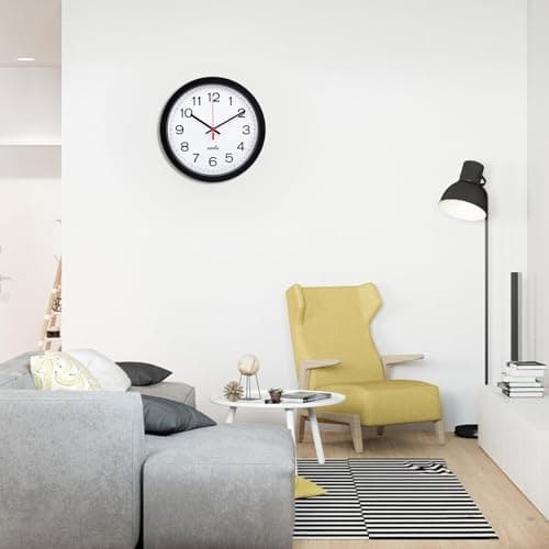 Yoobure 12" Silent Quartz Decorative Wall Clock Non-Ticking Digital Plastic Battery Operated Round Easy to Read Home/Office/School Black Clock 8