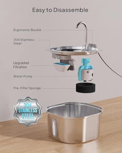 PEKTACO Stainless Steel Cat Water Fountain, 3.2L/108oz Cat Water Dispenser with Ultra-Quiet Water Pump and Water-Level Window, Dishwasher Safe Pet Drinking Fountain for Cats & Small Dogs 6