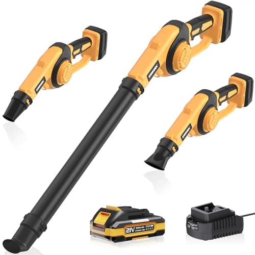EWORK Mini Cordless Leaf Blower Up to 130CFM/200MPH 21V Small Electric Leaf Blower Cordless with Battery and Charger, 3 Speed Modes, Compact Battery Powered Leaf Blowers for Lawn Care
