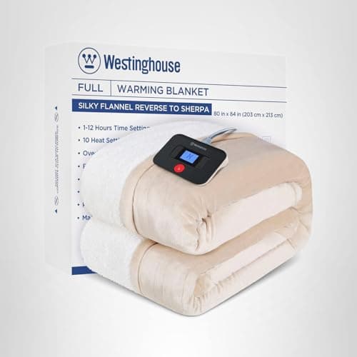 Westinghouse Electric Blanket Full, Heated Blanket Full Size with 10 Heating Levels and 1 to 12 Hours Heating Time Settings, Flannel to Sherpa Reversible, Machine Washable (80" x 84", Beige) 9
