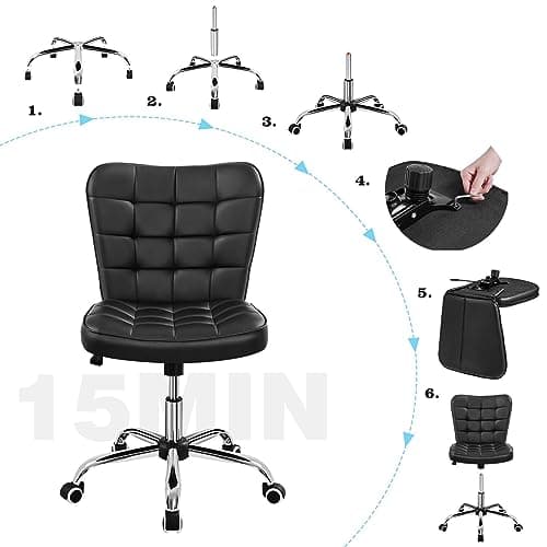 Yaheetech Modern Tufted Armless Desk Office Chair Faux Leather Upholstered Computer Chair with Adjustable Seat Height and Rolling Wheels for Home/Office, Black 6