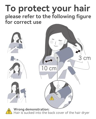 Hair Dryers for Women, CONFU Hair Dryer with Diffuser, Blow Dryers for Men, Hairdryer with Diffuser Attachment, Portable Lightweight Fast Drying Negative Ion Hairdryer for Home 8