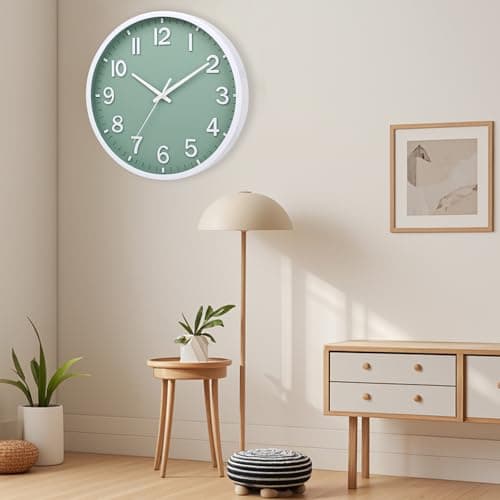Moiubik Wall Clocks Battery Operated 8 inch Modern Wall Clock,Silent Non Ticking Wall Clock for Living Room Bedroom Kitchen Office Classroom Decor (Green White) 7