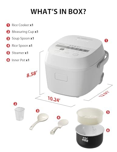 TOSHIBA OriginTaste Rice Cooker 5.5-Cup Uncooked, Fuzzy Logic, 15-in-1 Functions, Digital Display, Delay Timer, Keep Warm, Nonstick Inner Pot, White 10