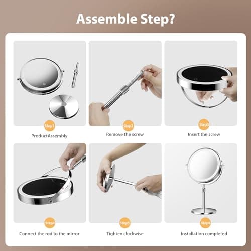 tubbede Makeup Mirror, 1X/30X Double Sided Magnifying Mirror/Switch with 3 Colors, 3200 mAh Rechargeable, 8" Lighted Makeup Mirror with Magnification, Adjustable Brightness, for Vanity or Bathroom 7