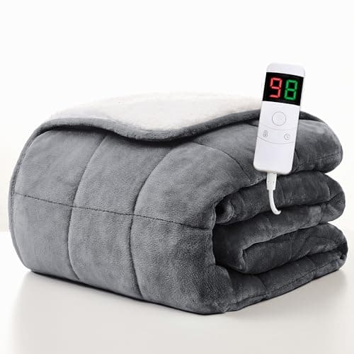 Homemate Heated Weighted Blanket for Adults - 50"x60" 10lbs Electric Throw Fast Heating Heavy Blanket 1/2/4/6/8 Hour Auto Off 10 Heat Levels Over-Heat Protection Soft Flannel Sherpa
