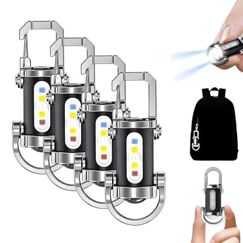 CBDYWVR Portable Rechargeable Keychain Flashlight, 7 Lighting Modes, 1200 Lumens of Light, Waterproof and Portable Design, Keychain Flashlight Phone Charger for Outdoor Camping (4pcs)