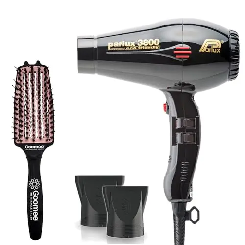 Parlux 3800 Eco Friendly Ionic and Ceramic Black Hair Dryer and Miracle Detangling Brush Medium Size Nylon & Boar Bristles for All Hair Types – Blush Pink