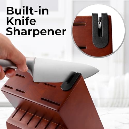 Zulay 15 Piece Stainless Steel Knife Set with Block and Sharpener - Sharp Knife Block Set with Built In Sharpener - Kitchen Knife Set With Block - Rust Proof Knife Set Stainless Steel 4