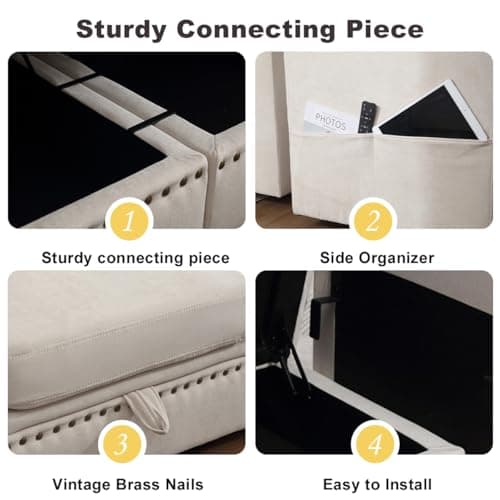 MAHOMICO 110" Modular Sectional Sofa 6 Seat Modular Couch with Storage, Memory Foam, Convertible Sectional Couches for Living Room, U Shaped Comfy Modular Sofa with Vintage, Beige 6