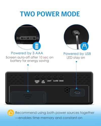 AMIR Digital Alarm Clock, [Upgraded Version] LED Clock for Bedroom, Electronic Desktop Clock with Type-C Port,Adjustable Brightness,DST,Snooze,12/24H Display for Home,Office 5