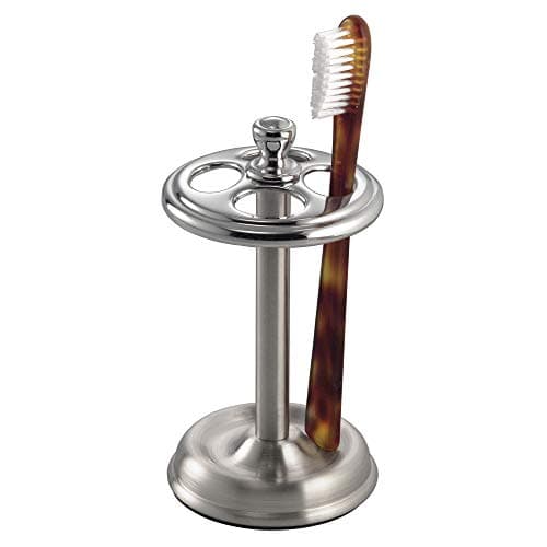 iDesign Steel Divided Toothbrush Holder Stand, The York Collection – Four Divided Compartments, 3.25” x 3.25” x 5.75”, Brushed Nickel & Polished Chrome