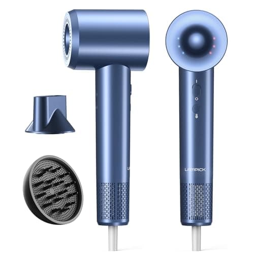 LAMPICK Hair Dryer, 150000 RPM Lightweight High Speed Ionic Blow Dryer for Fast Drying, 500 Million Negative Ions Care & Heat-Control Hairdryer with Magnetic Diffuser & Nozzle, 5 Temps & 3 Speeds