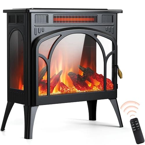 Rintuf Electric Fireplace Heater, 1500W Infrared Fireplace Stove Heater with 3D Flame Effect, 8H Timer, Space Heater Fireplace with Remote, Safety Protection, Freestanding for Indoor Use Large Room
