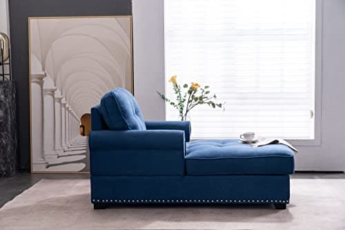 Alexent Chaise Lounge Sofa Bed Sleeper 59" Chair - Traditional Indoor Living Room, Bedroom, Apartment Tufted Classic - Navy Blue 8