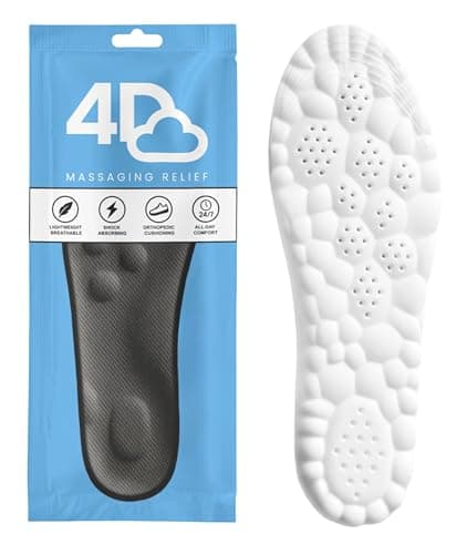 4D Cloud Insoles for Men - Memory Foam Steppers Soles Shoe Boot Inserts - Trim to Fit Insoles for Foot Pain and Fatigue Relief (Black, L)