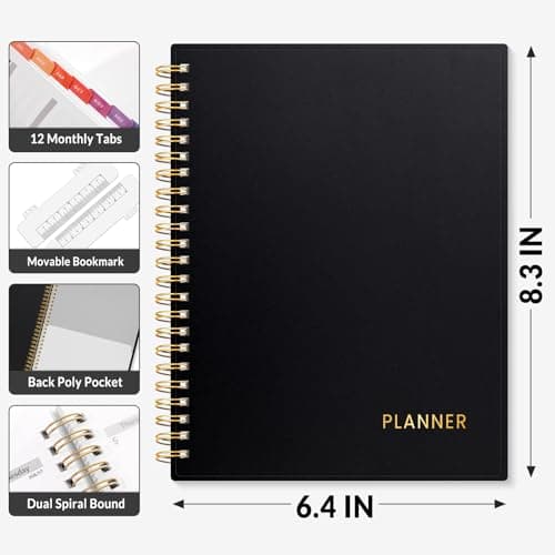 SUNEE Academic Planner 2026-2027 – Weekly & Monthly Planner, July 2026 to June 2027, 6.4"x8.3", Thick Paper, Tabs, Pockets, Bookmark, Spiral-Bound, Student Teacher Organizer, Black 5